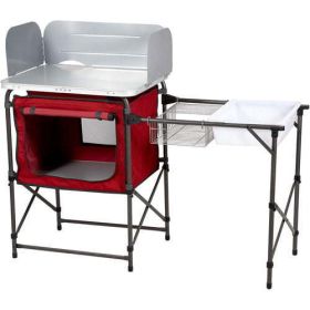 Deluxe Camping Kitchen with Storage, Silver and Red, 31 Height" x 13 width" x 8.25 length"